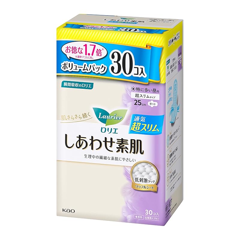 

[Share Pack] Laurier Happy bare skin ventilated super slim Especially common 25cm for daytime use with wings 30 pieces