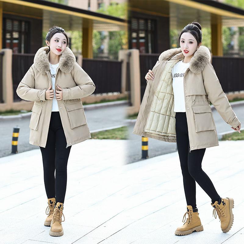 Giacca Lunga da Donna Imbottita in Cotone con Cappuccio Staccabile, Parka Invernale Spesso