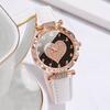 6PCs/Set Fashion Women's Watch Leather Strap Quartz Watch with Love Bracelet Set
