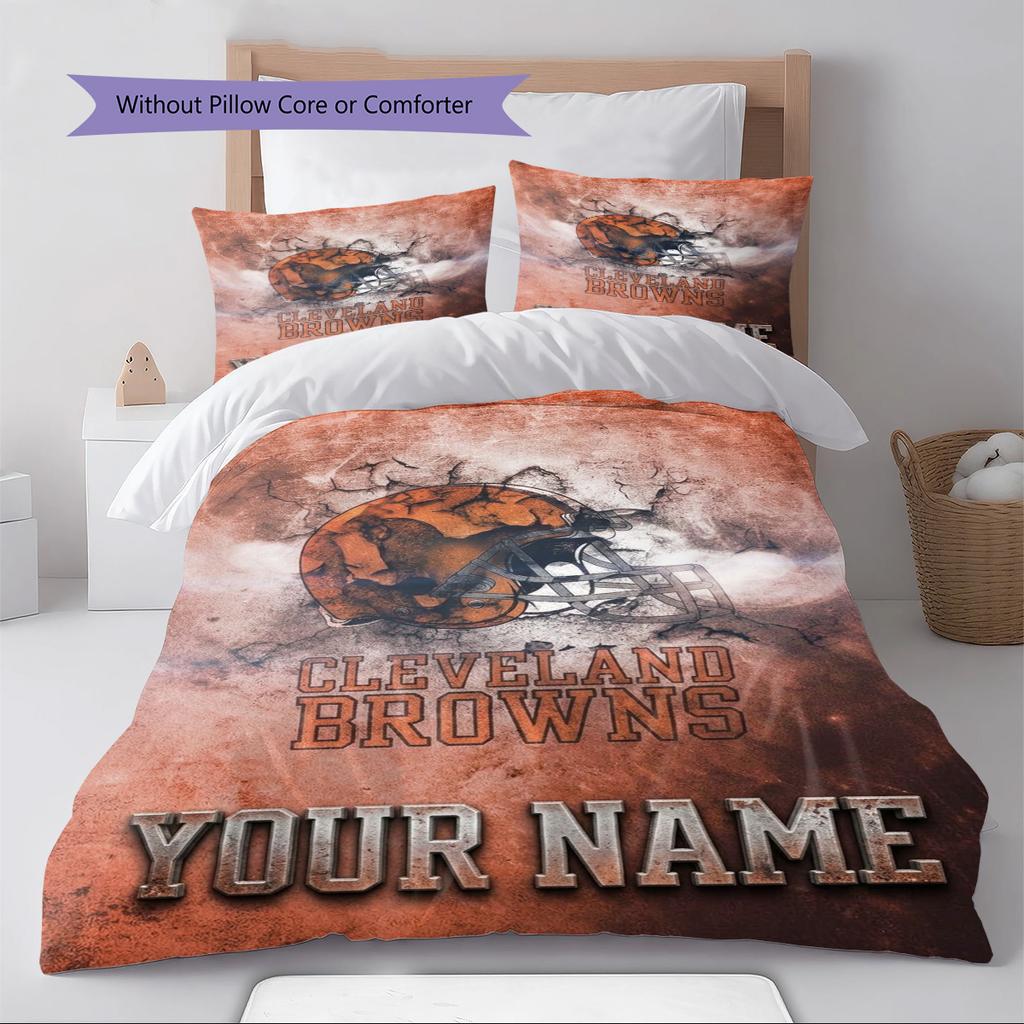 Name Custom Cleveland Browns Logo Pattern Bedding Set Quilt Cover Pillowcase Home Decor Gift (1 * Duvet Cover + 2 * Pillowcase, Without Core)