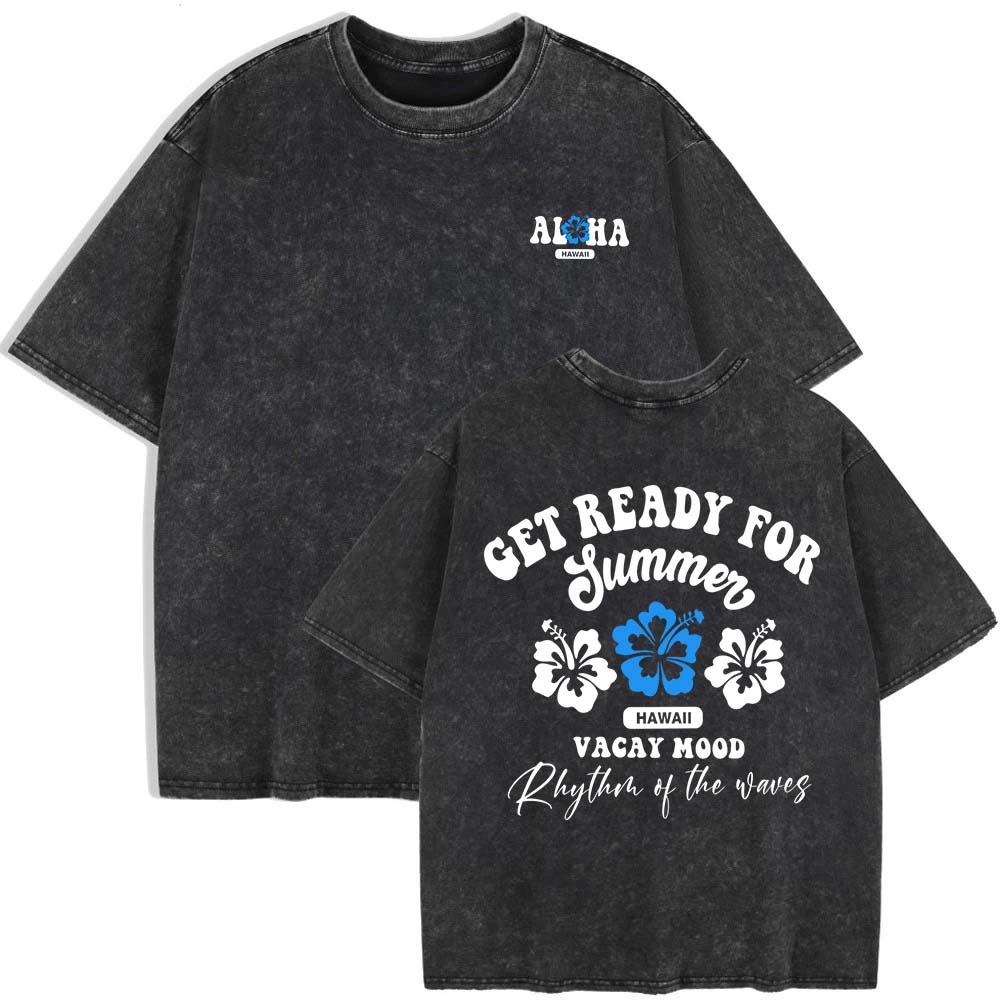 

Гавайское настроение Принты Стиранные футболки Женские Хлопок Оверсайз Футболка Летние Потертые Топы с коротким рукавом Одежда S
