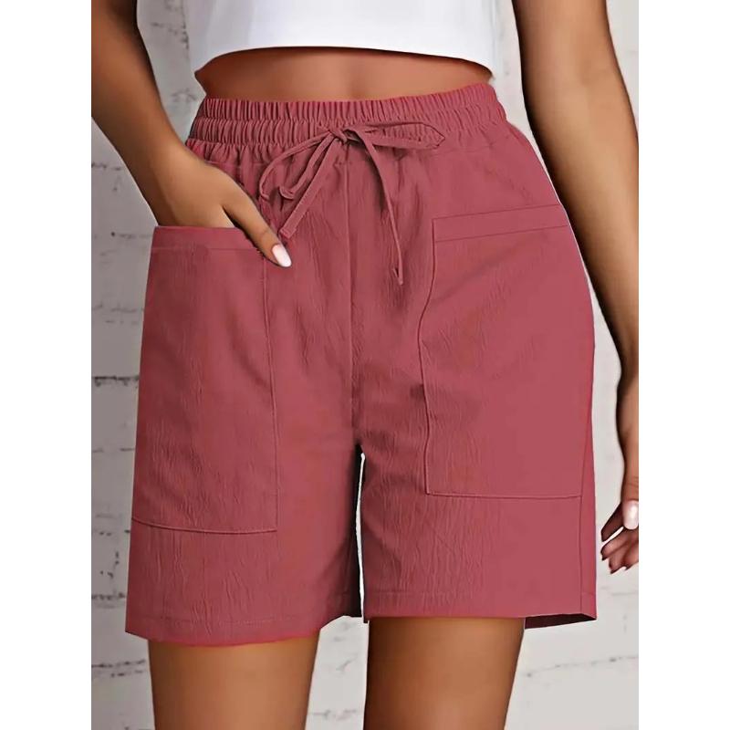 

Women s High Waist 4 Inch Shorts Summer - Loose Fit Casual Shorts with Pockets Solid Color Bermuda Shorts for Outfits 3XL рожевий червоний колір