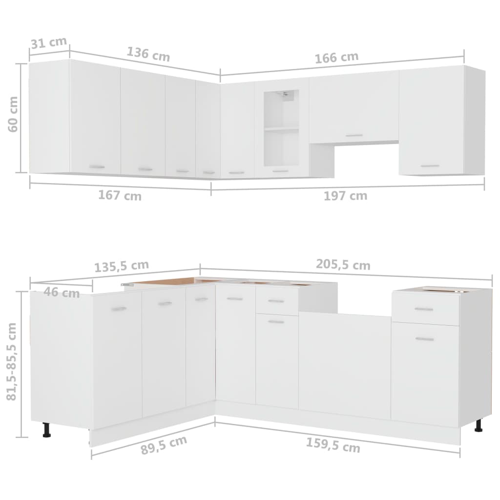 11 Piece Kitchen Set Lyon White Wood Based Material