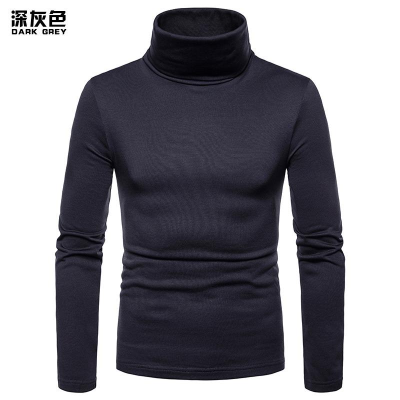 Men S Plus Size Fitted High Neck Long Sleeve Solid Color T Shirt