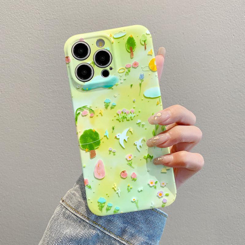 Creative Swallow Oil Painting iPhone 14-17 Pro Max Protective Cartoon Phone Case
