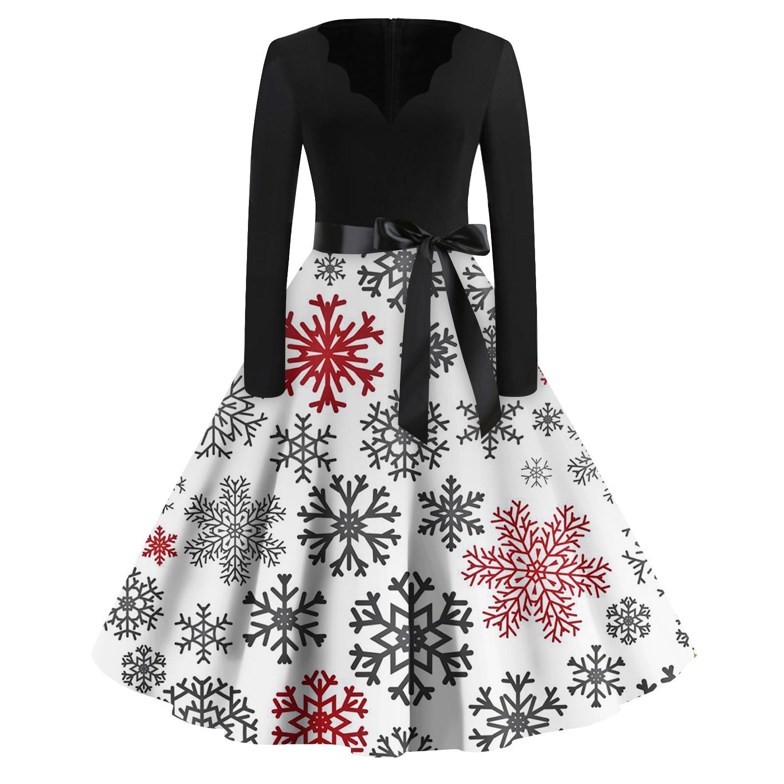 Женская мода винтаж с длинным рукавом и V-образным вырезом с рождественским принтом — фото 4