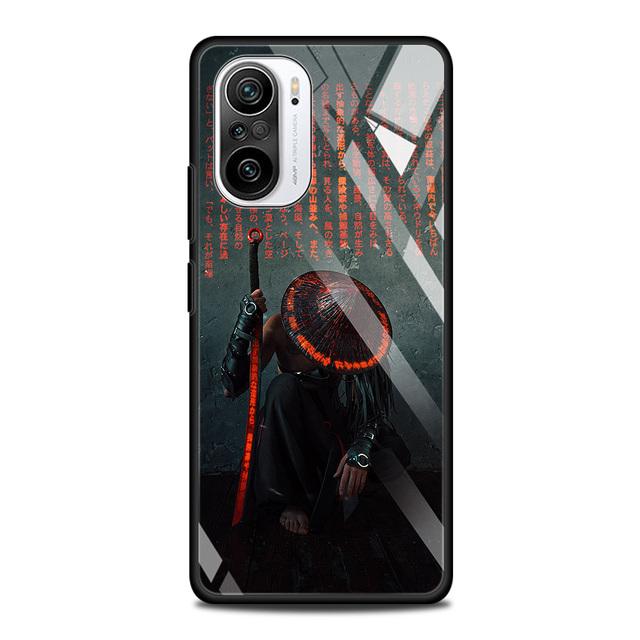 Pouzdro z tvrzeného skla pro Xiaomi Redmi Note 10 Pro Max 9 9s 7 8t 8 K40 K30 Pro Plus 9t 9c 8a 9a Phone Shell Japanese Samurai Art