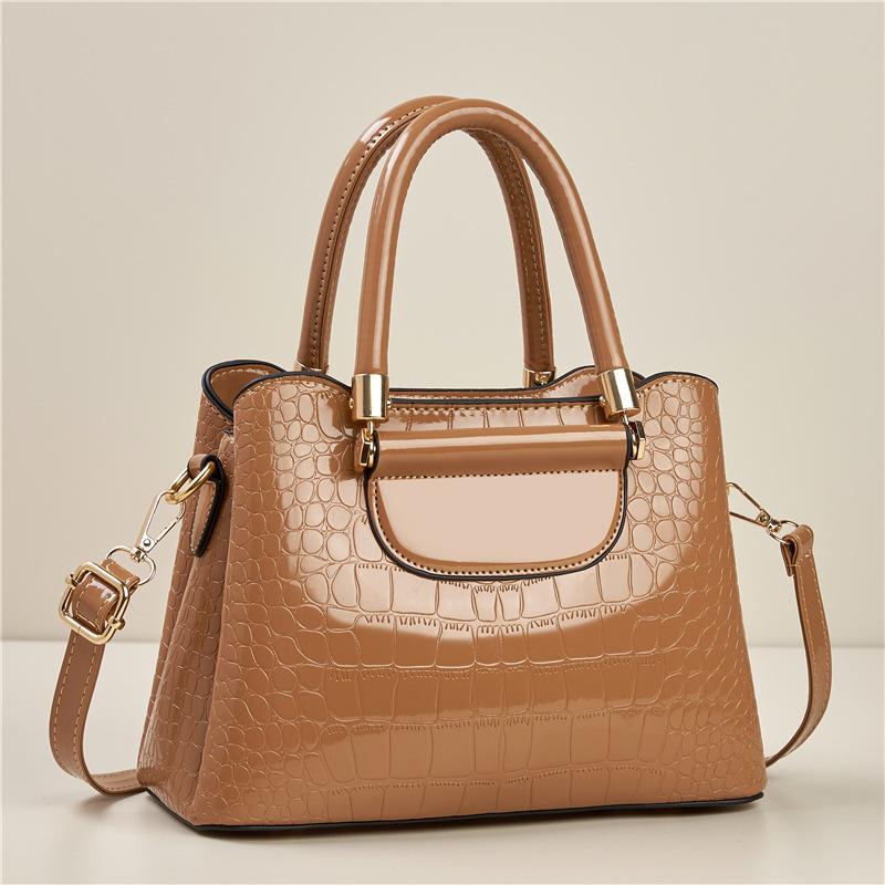 New Solid Color Women's Large Capacity Single Shoulder Crossbody Bag with Crocodile Pattern Handbag Multifunctial Fashi Bag