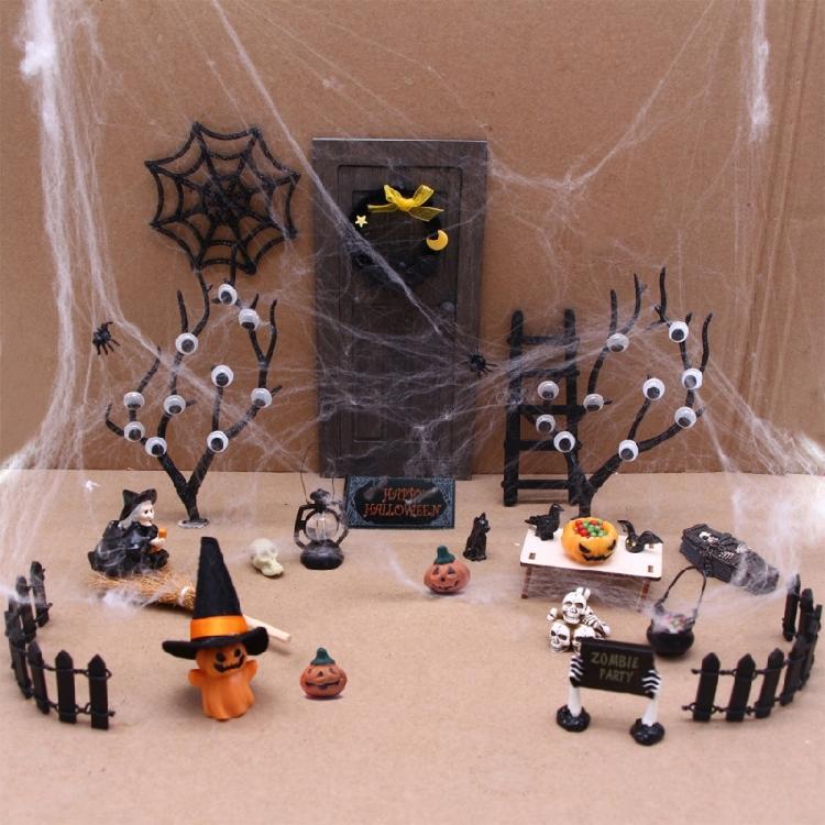 Halloween Village Pumpkin And Elf Door Miniature Set Dollhouses Tabletop Decoration Miniature Scene Props