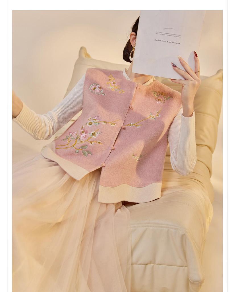 Winter 2026 Chinese Embroidery Lace-up Wool Coat & Vest Set