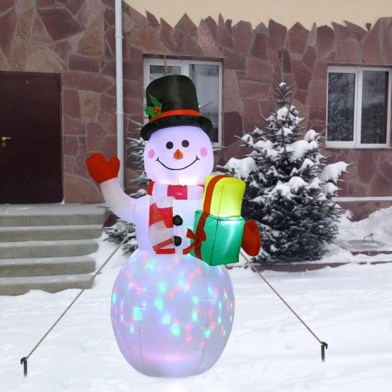 Inflatable Christmas Snowman Outdoor Decoration with LED Light Large Blow Up Snowman with Black Hat for Outside Yard Garden Lawn Party Decor
