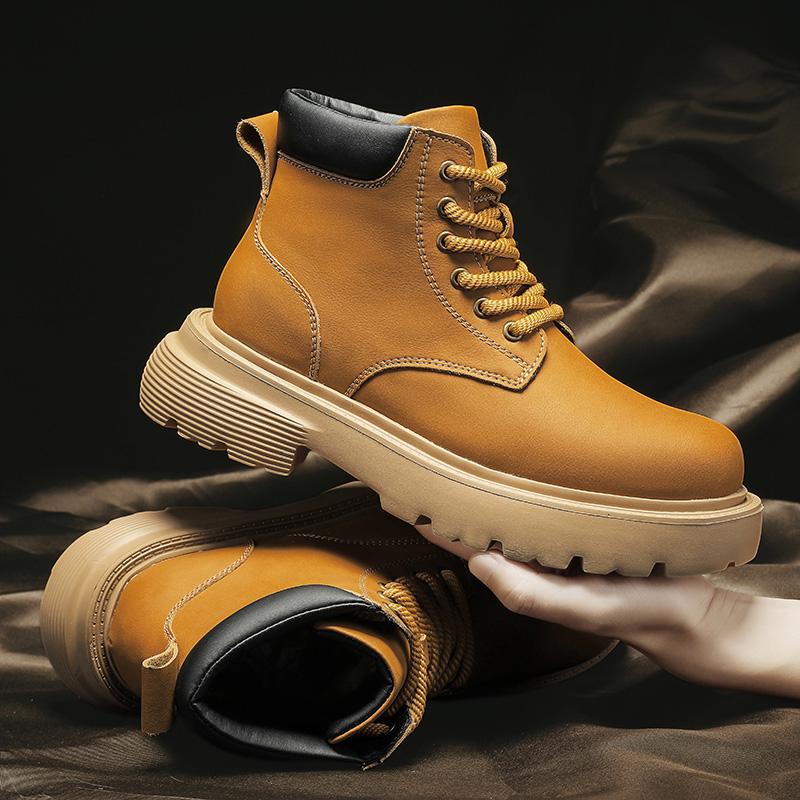 Autumn Winter Men Casual Platform Boots Lace Up Sneakers Plush Chunky Ankle Boots Outdoor High-top Comfortable Sneakers