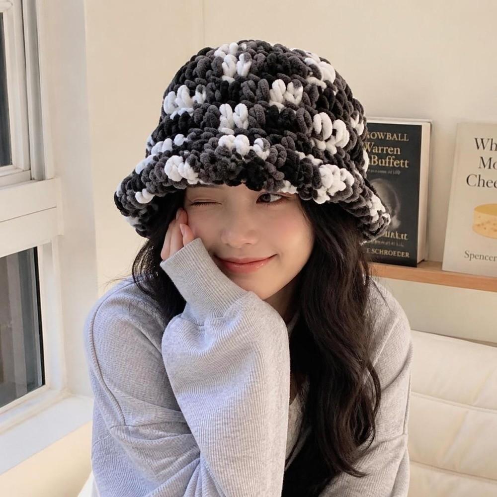 Sweet Ruffled Edge Fisherman Hat Cable Knit Winter Warm Bucket Hat Windproof Knitted Beanie  Women