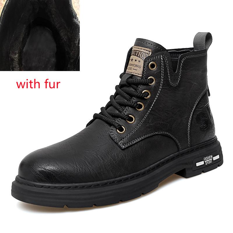 FashionGenuine Leather Mens Shoes lace up High-top Fashion Shoes Comfortable Motorcycle Boots Street Style Male Casual Ankle Boots