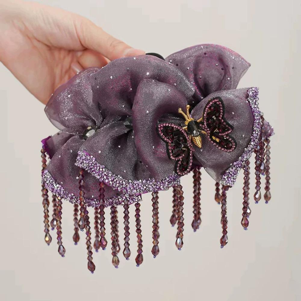 Fashion Flower and Butterfly Tassel Hair Clip Mesh Non Slip Beaded Shark Hair Clip Hairpin Hair Accessories