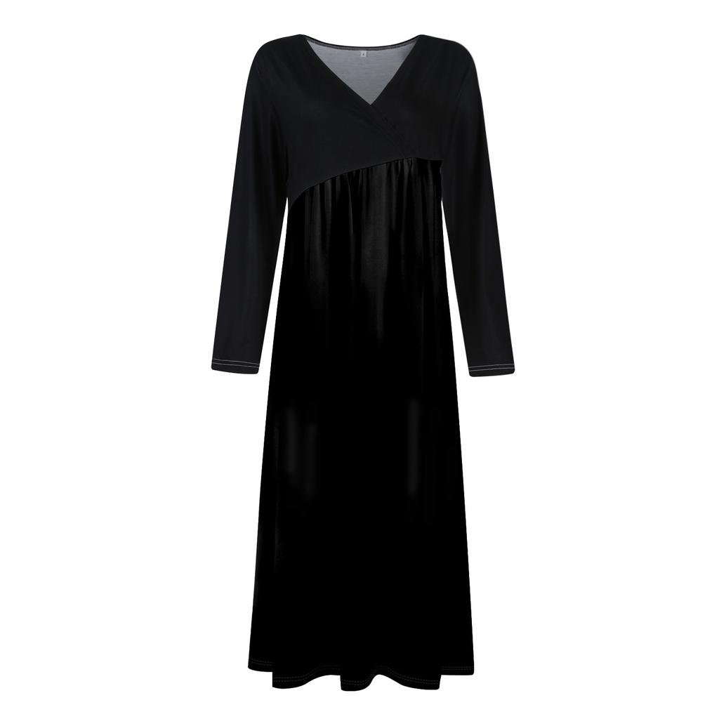 Ladies' Casual V-neck Long Sleeved Dress Color Loose And Oversized Dress