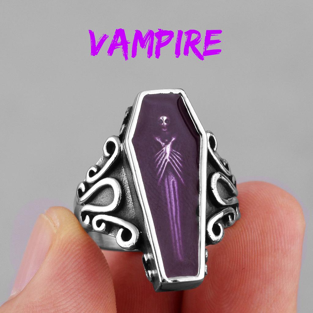 Vampirsarg Geist Edelstahl Herrenringe Gothic Punk Einzigartig Cool für Männlichen Freund Schmuck Kreativität Geschenk