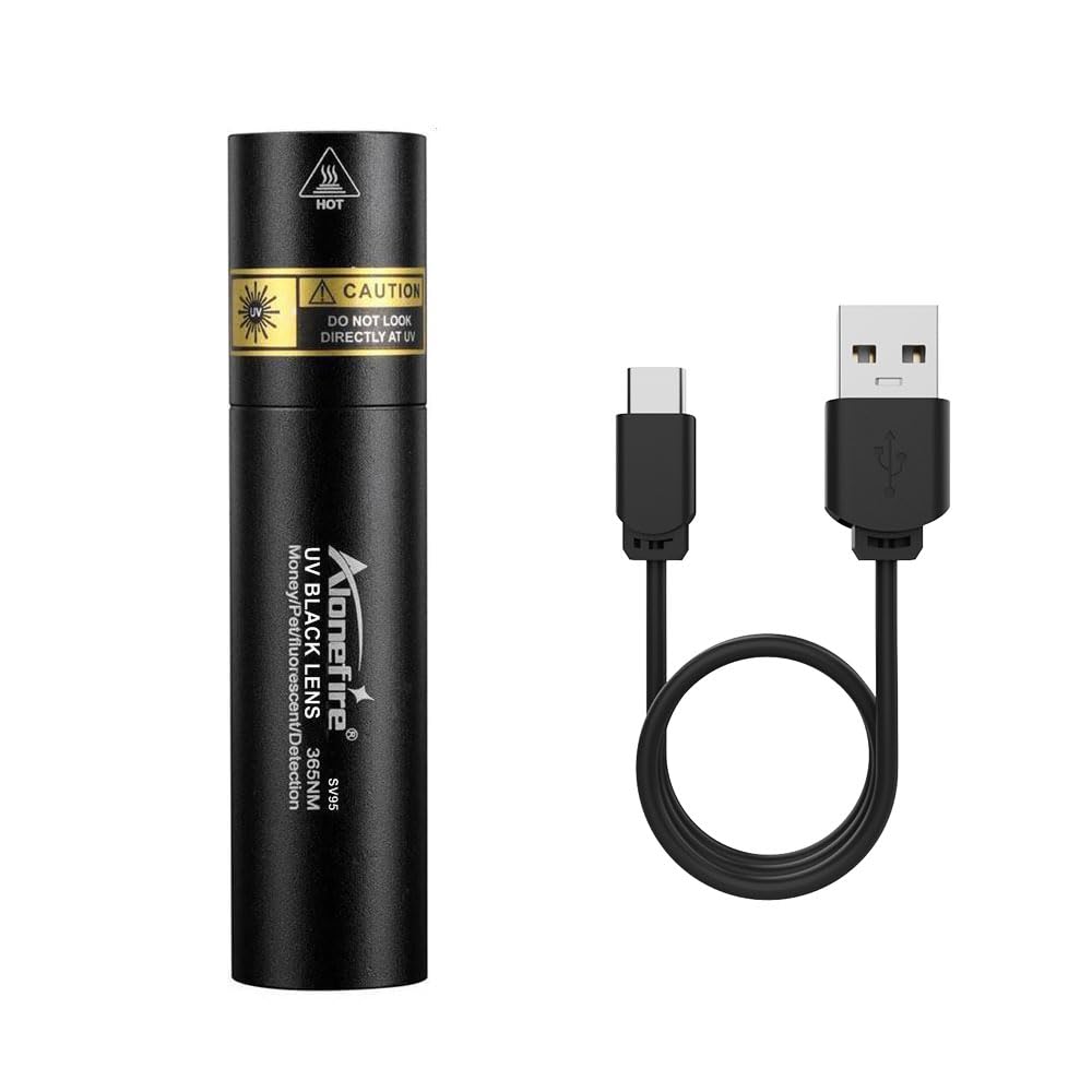 Alonefire SV95 3W UV Blacklight, Powerful, Compact UV LED Light, 365nm Wavelength, USB-C Rechargeable, for Anisakis Detection, Wood's Lamp Testing,