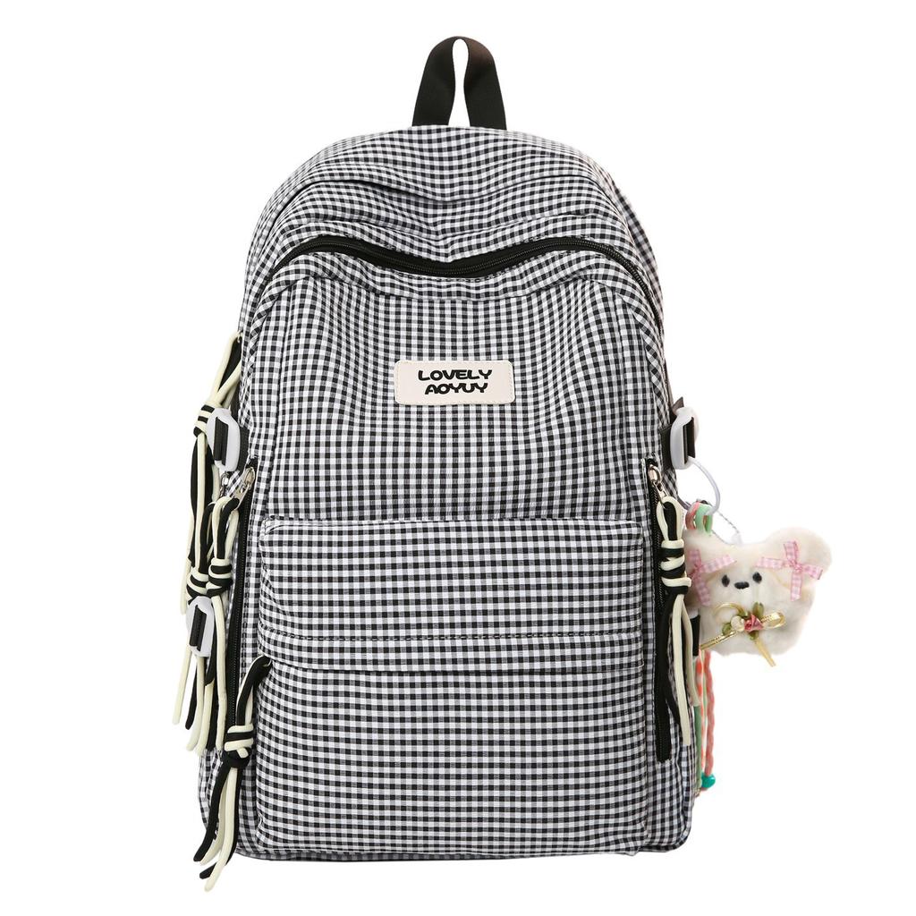Schoolbag high value fresh and sweet plaid backpack cute Japanese ins wind backpack female simple middle school student schoolbag