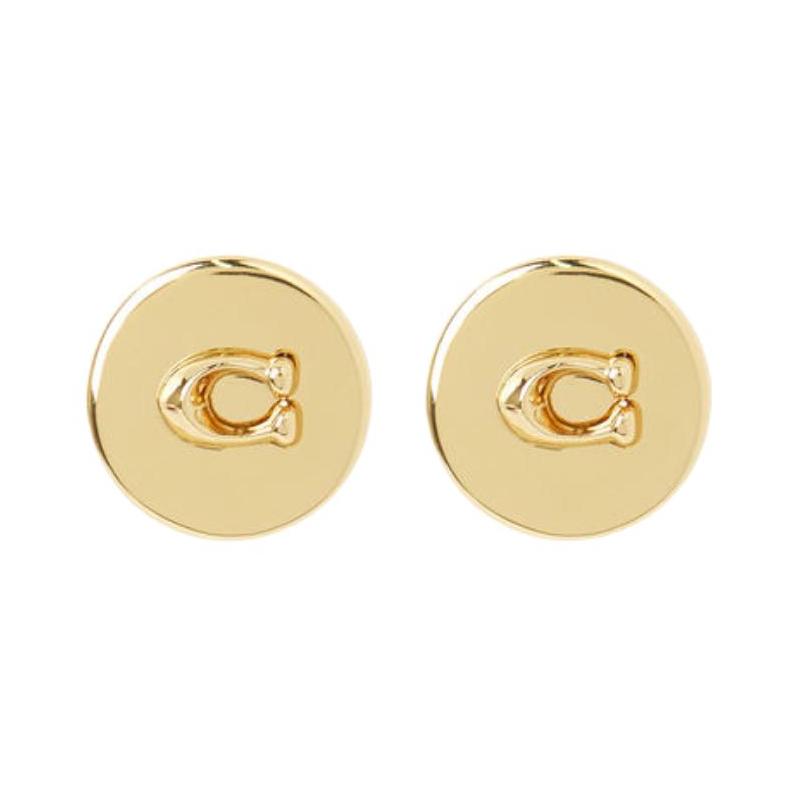 COACH Fashionable luxury brass earrings for women gold
