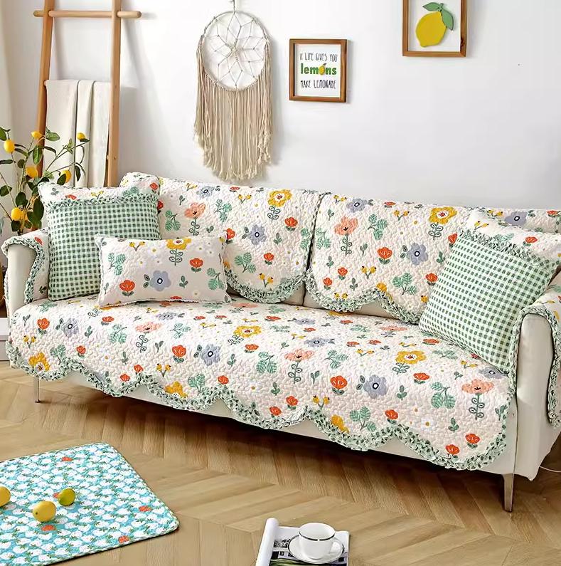 Curled Edge Rural Style Cotton Couch Mats Comfortable Soft Non Slip Sofa Towel Versatile Colorful Living Room Sofa Cover