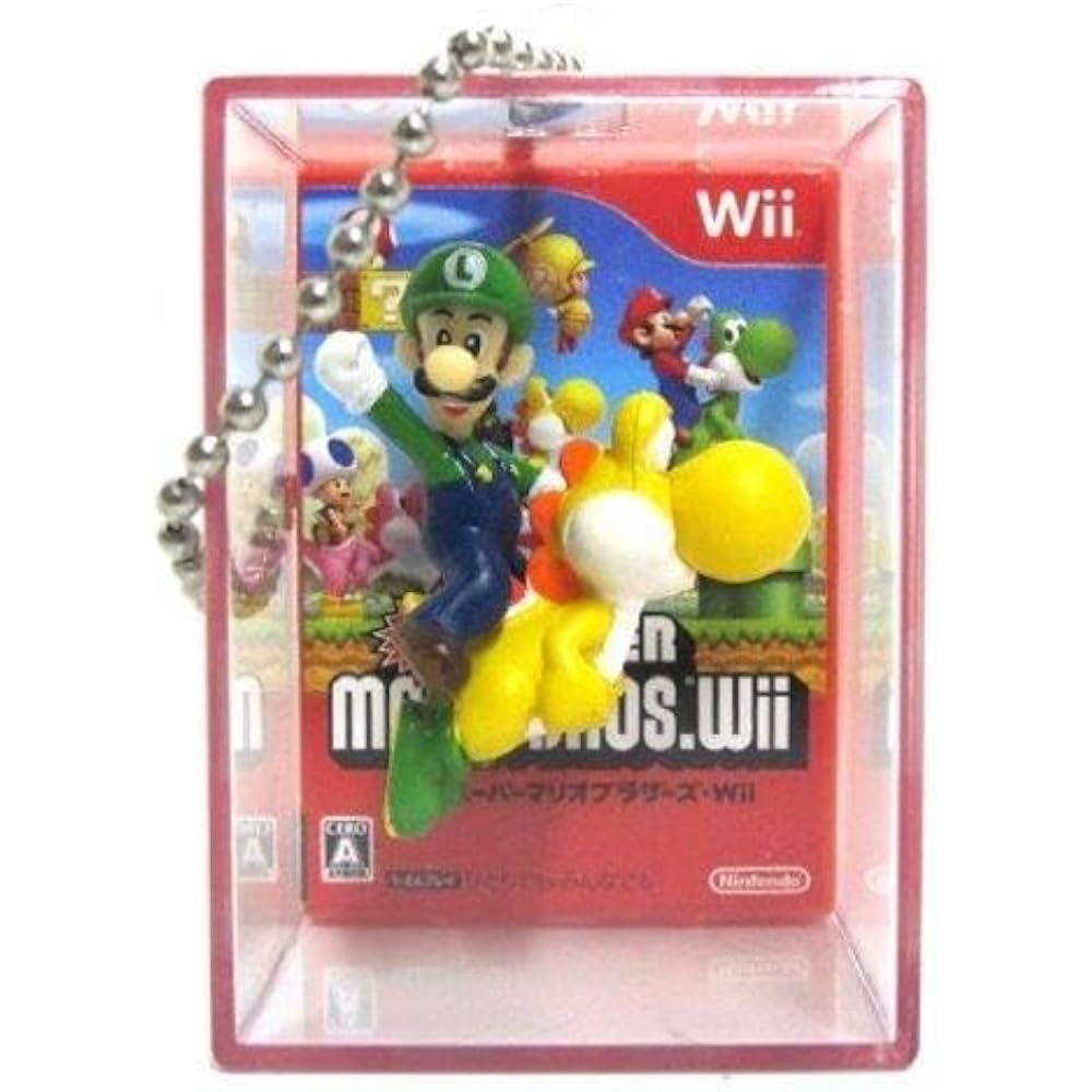 New Super Mario Bros Wii Bobble Figure Keychain Cube - Luigi Riding Yellow Yoshi