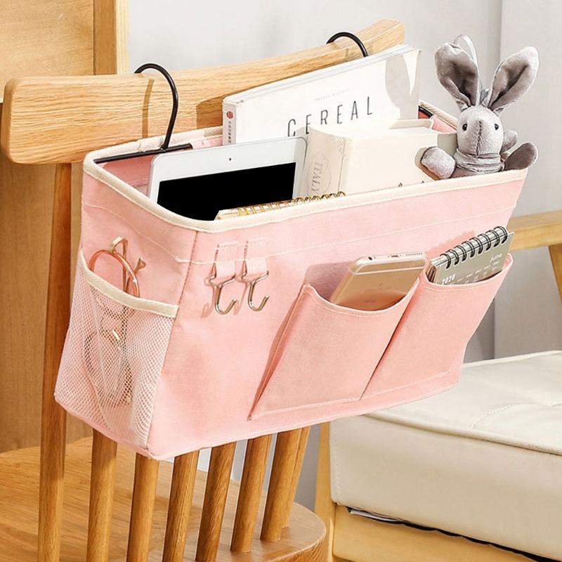 Large Capacity Storage Bag for Books and Remotes Cotton Linen Bedside Pocket Organizer Student Dormitory Accessories