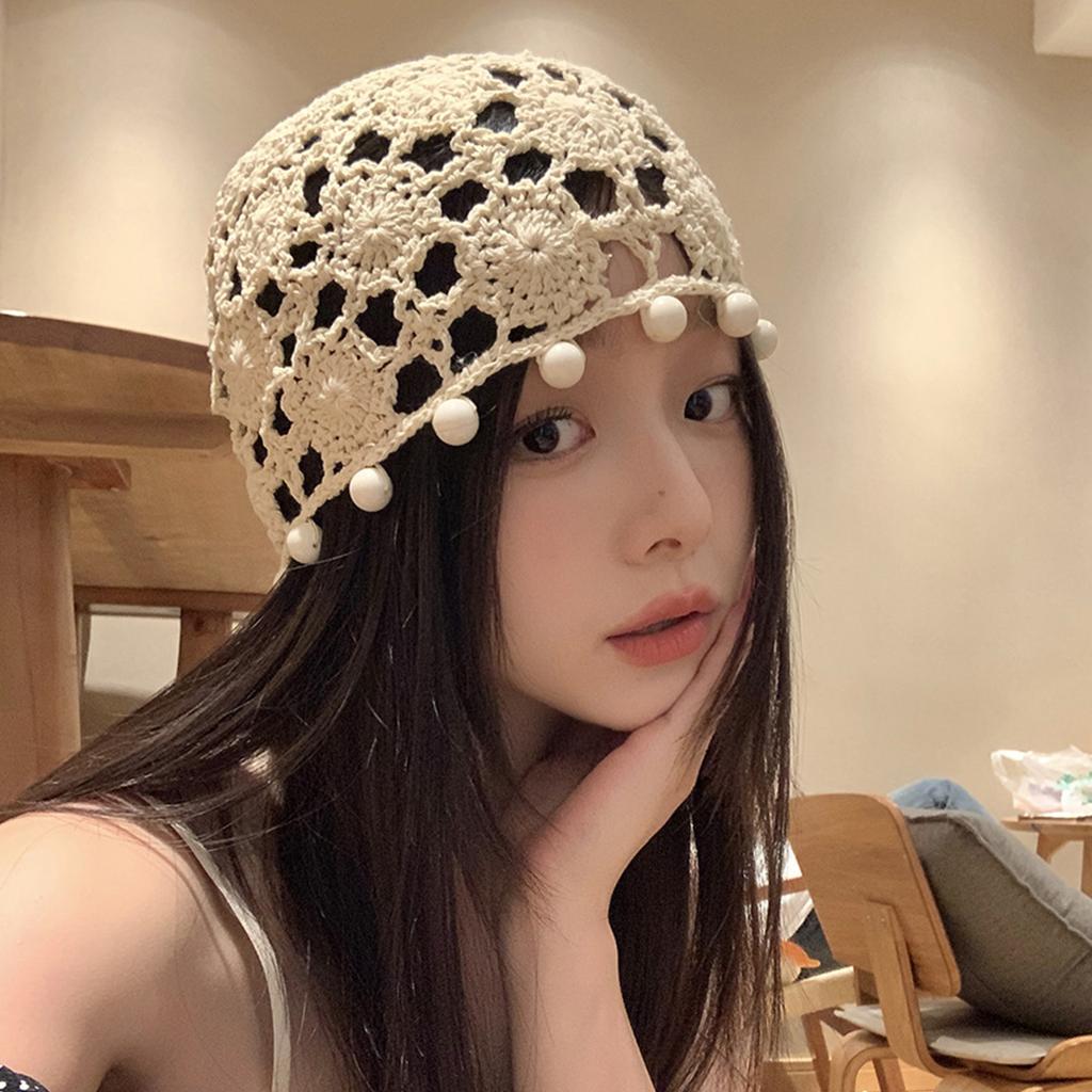 Handcrochet Hat for Women Fashion 2000s Flower Beanies Hat for Teens Girl Outdoor Shopping Photo Hat Aesthetic Skull Hat