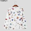 INCERUN Frühling Herbst Tops Männer V-Ausschnitt Langarm Blumendruck Casual Tops