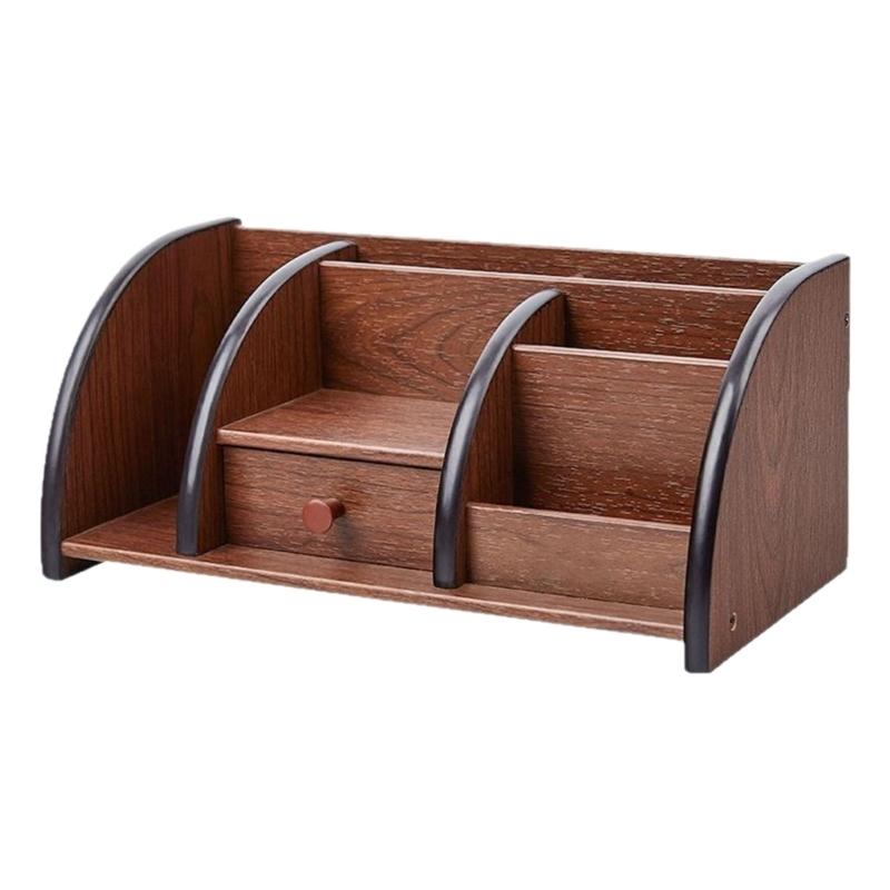 Wood Desk Storage Box with Drawer and Open Sections, Tabletop Holder for Study Table, Home Office Desk and Dressing Table Daily Use