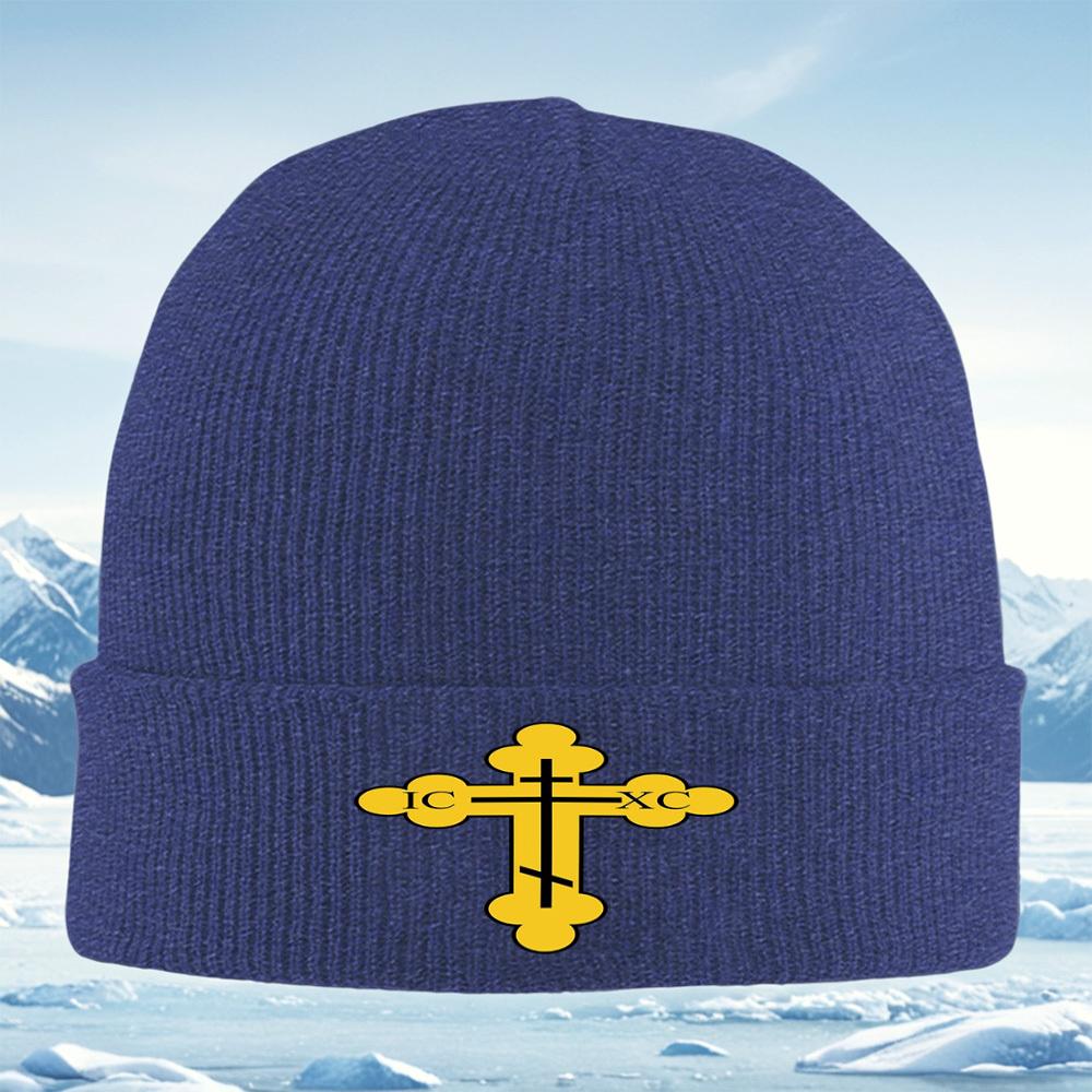 

Golden cross black background letters Men Women Unisex Knitted Hat Beanie Pullover Cap Winter Thermal Warm Christmas Outdoor Cyc