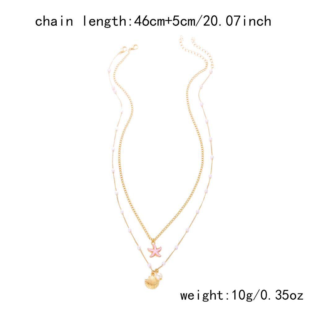 Double Layered Imitation Pearl Starfish Shell Pendant Necklace for Women Ocean Style Summer Beach Jewelry Travel Party Gift