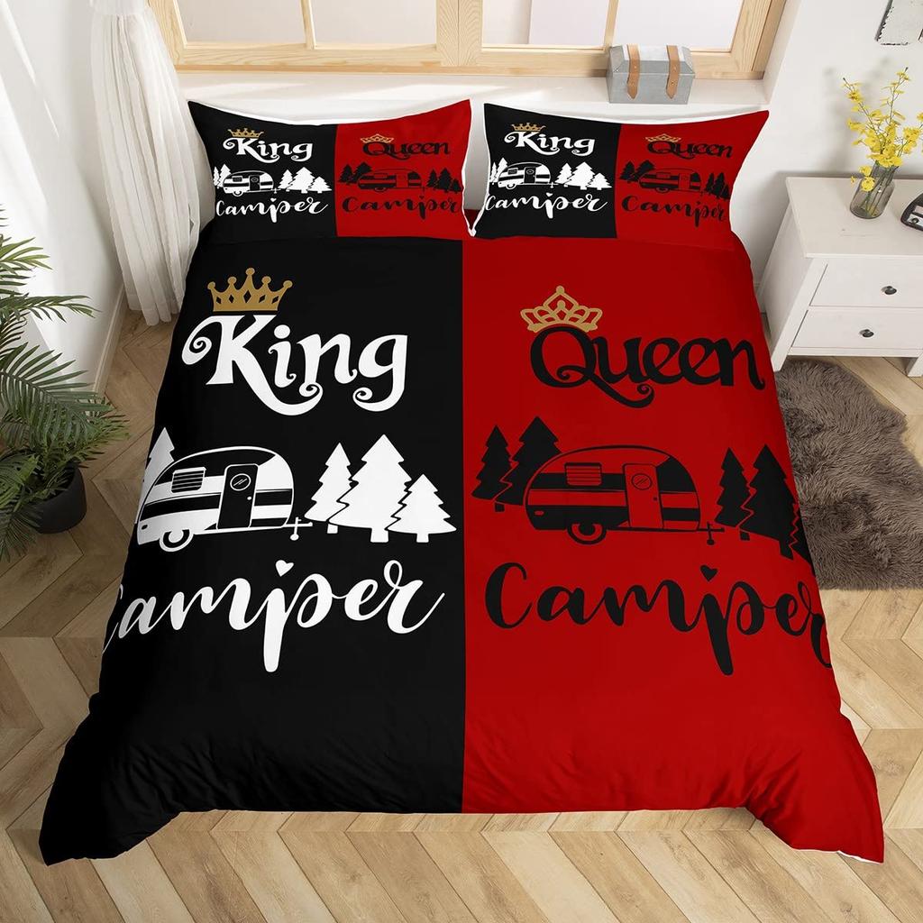 Camping Adventure King Queen Duvet Cover Equipment Hatchet Log Bedding Set Campfire Shovel Quilt Cover Polyester Comforter Cover
