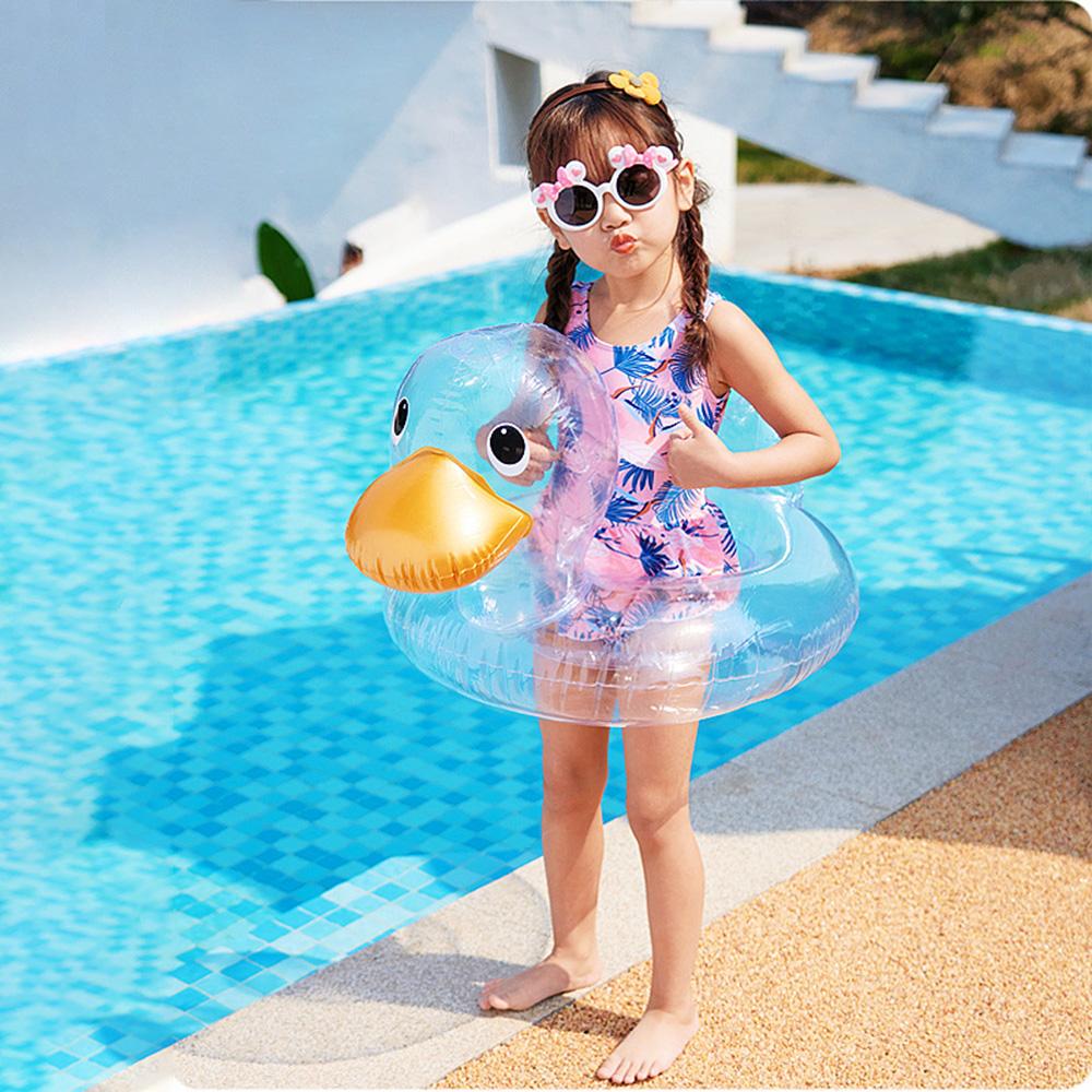 Cute Transparent Duck Swimming Ring for Children Kids Inflatable Baby Bath Swim Circle Floating Seat Ring Swimming Pool Toys
