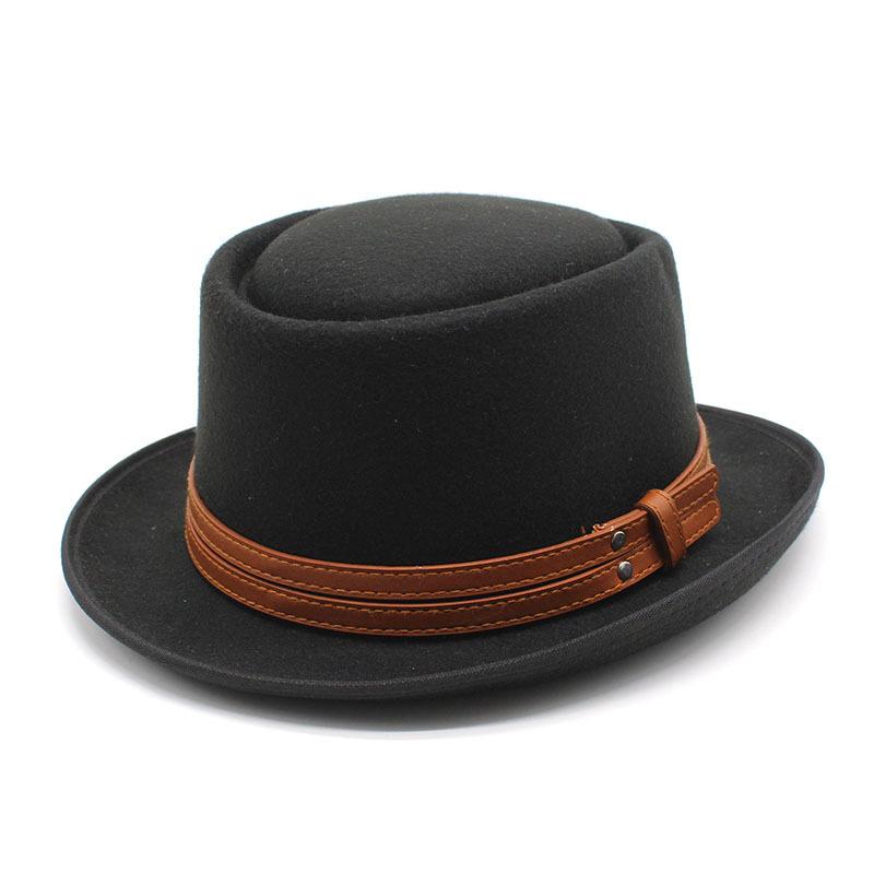 

Hat Female British Vintage Versatile Meatloaf Hat Flat Top Wool Top Hat M（56-58cm） чорний