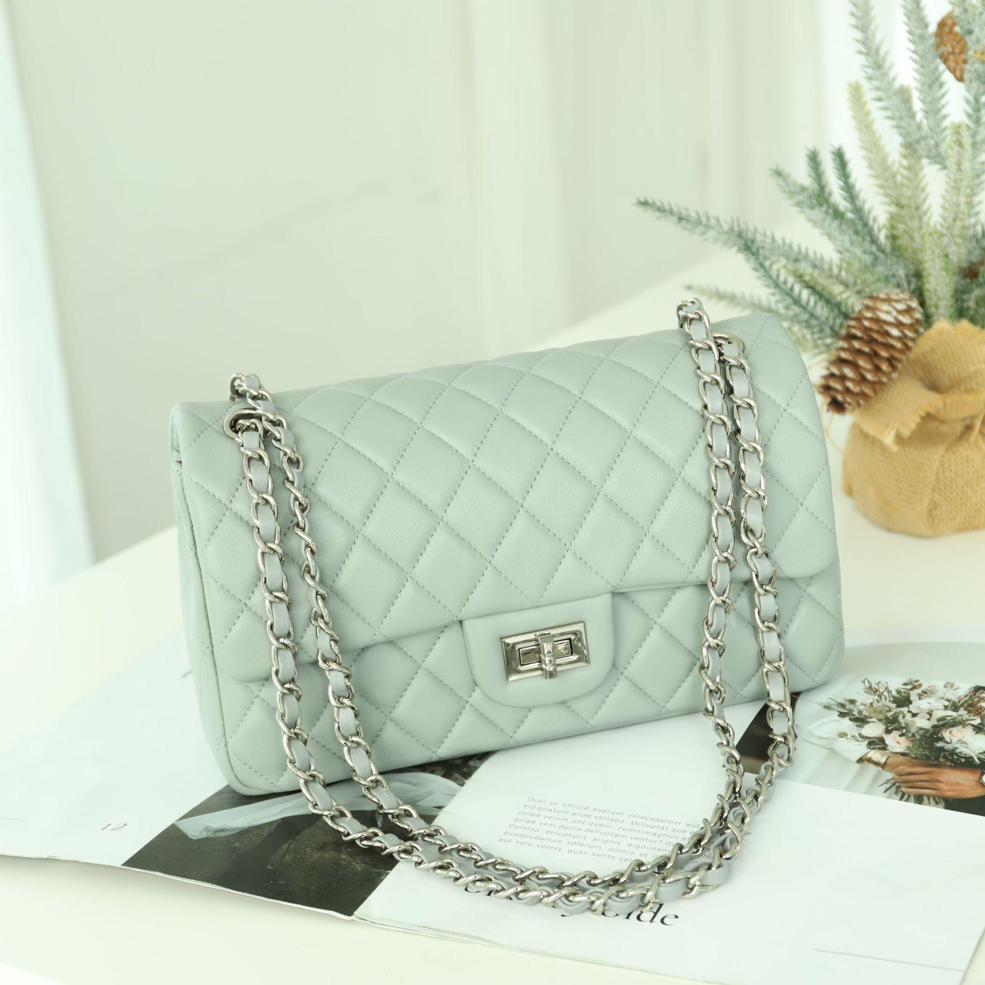 

Сумка через плече з овчини з ромбами та ланцюжком - осінь/зима 2025, універсальна, невелика квадратна, високоякісний жіночий месенджер 26x8x15 cm (LxWxH)