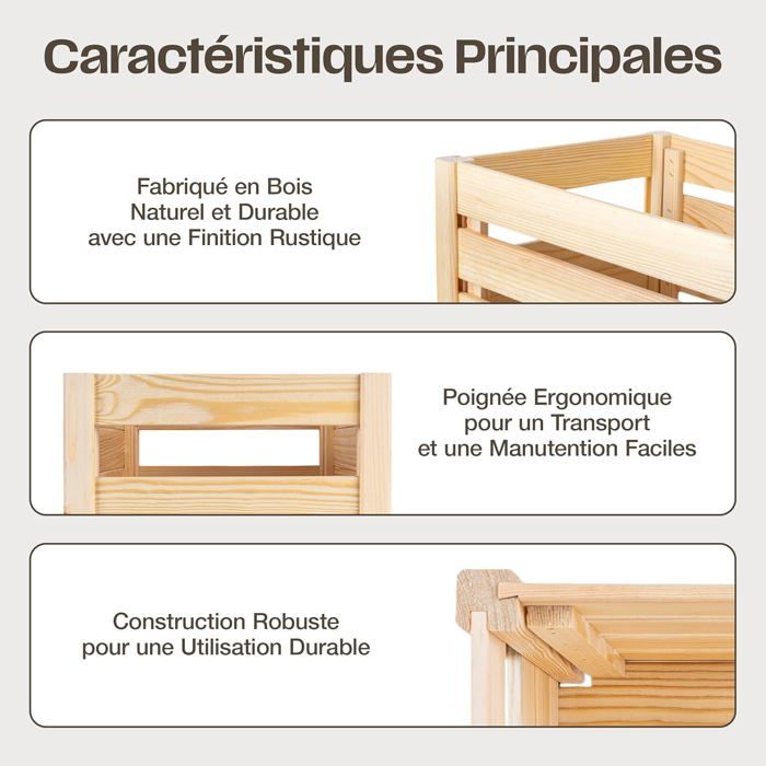 Caisse Pliante en Bois - CREATIVE DECO - 69x29,5x23,5 cm - Naturel - Pliable - Durable