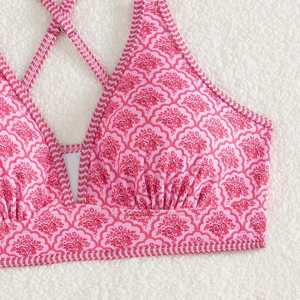 Printed Double Shoulder Strap High Waist Sexy Split Bikini Women's Swimsuit