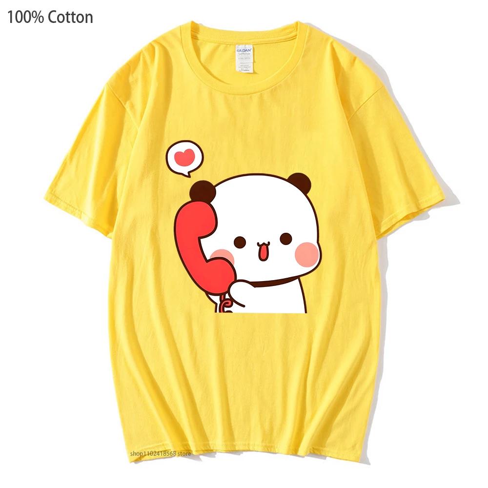Couple T-Shirts Bubu Is Making A Call with Dudu Tshirt Cotton Clothes Women Panda and Brownie Bear Graphic Tops