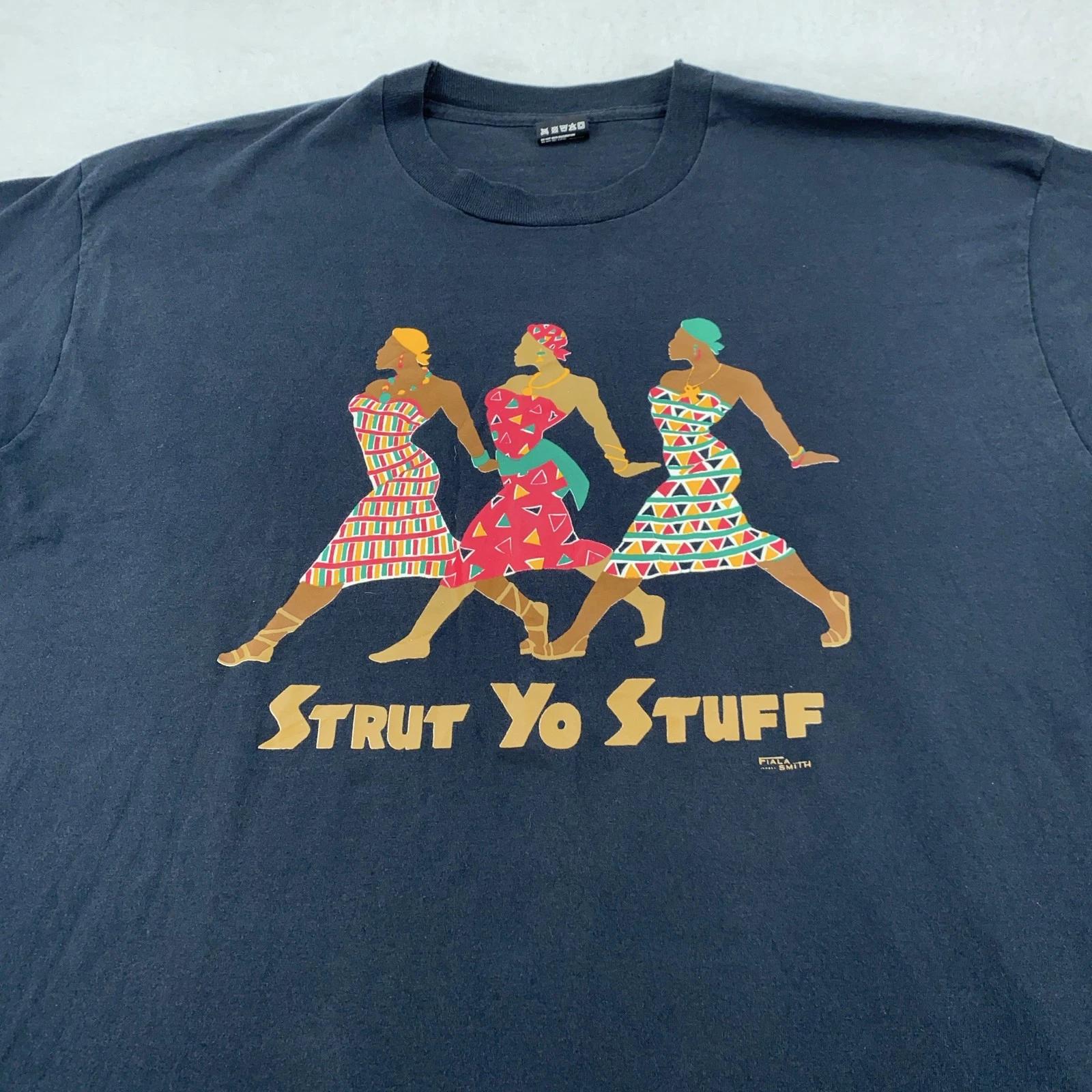 Винтажная футболка Strut Yo Stuff Мужская 2XL Графическая 90-е афроамериканский черный M