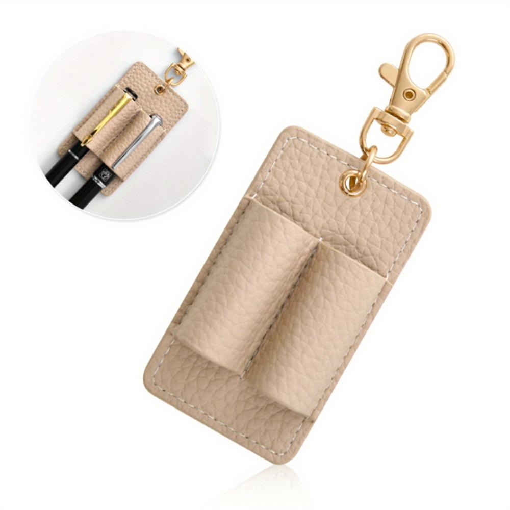

Portable PU Leather Lanyard Pen Holder Necklace Style with Keychain Pen Case Pen Pouch Wear-resistant Durable Pen Clip Keyring абрикосовый