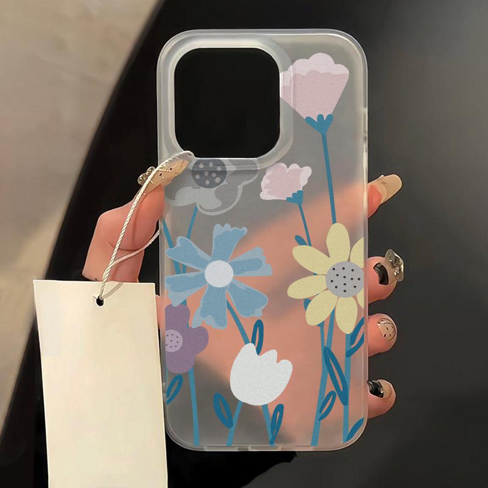 Matte Silikon Blumen Handyhülle für iPhone 16 Pro Max Funda iPhone 11 13 15 14 Plus 12 Mini 16promax 15promax Transparente Hülle