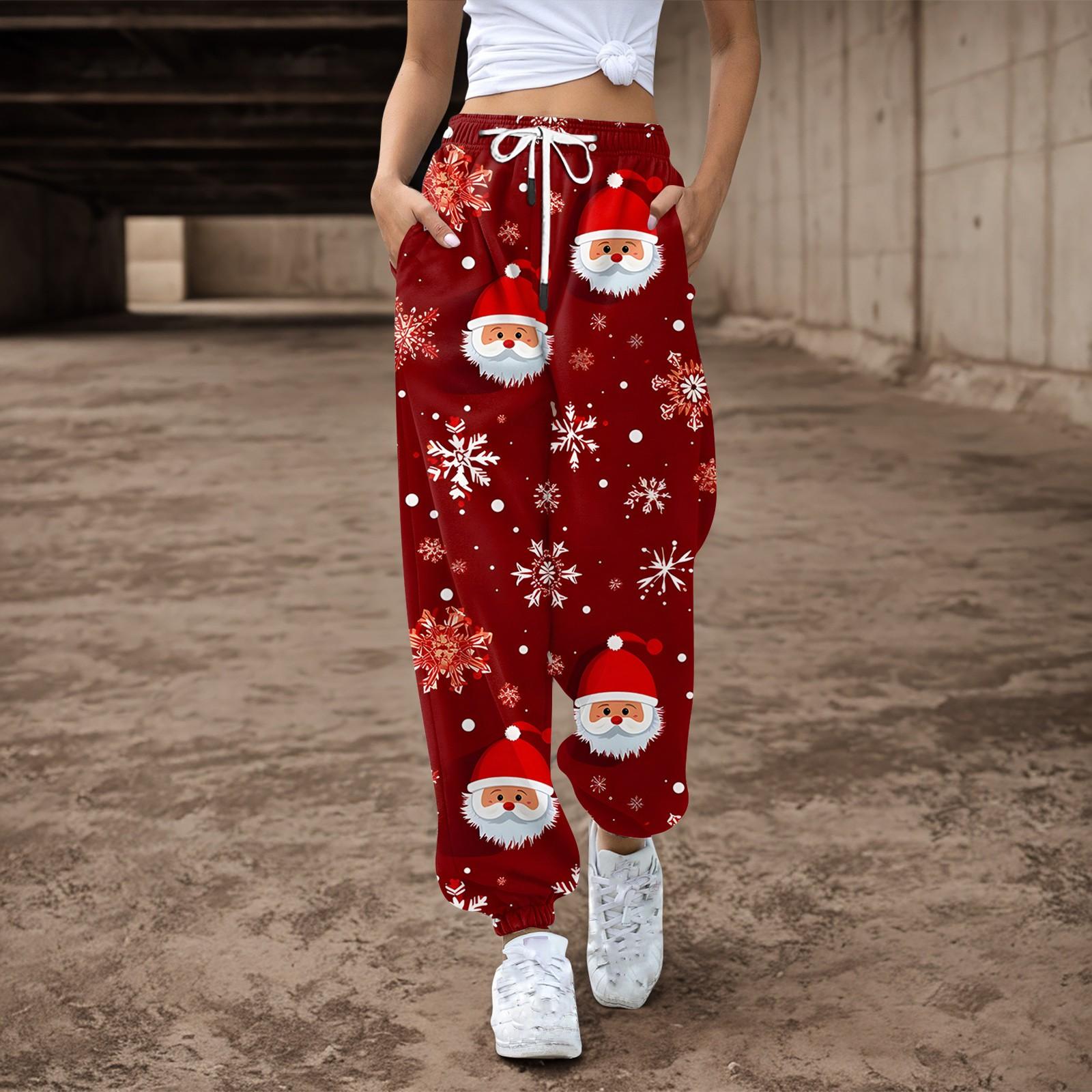 Женские повседневные брюки с завязками на резинке и рождественским принтом — фото 6