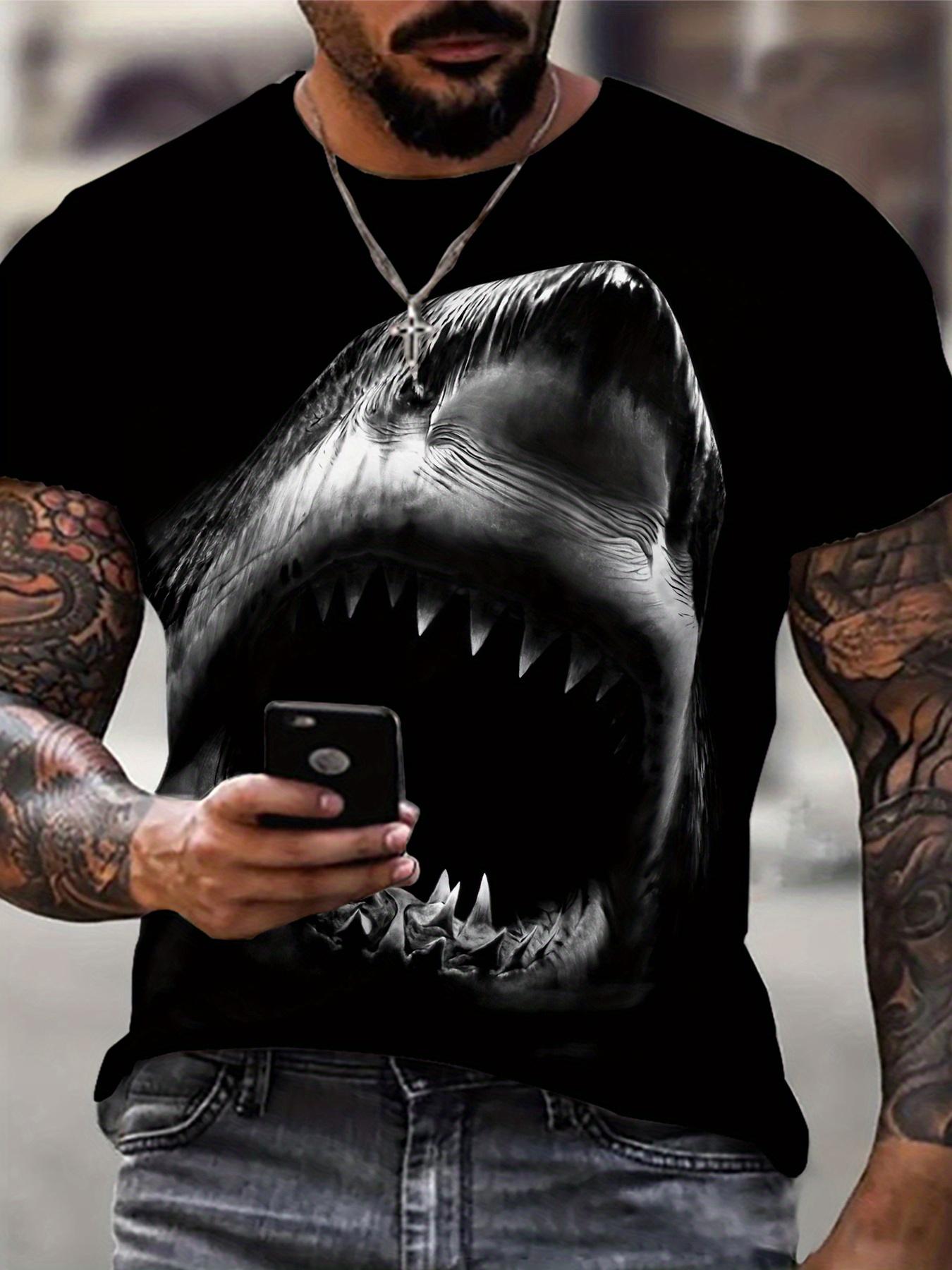 Chengyu19861314-1 Heren Haaienpatroon 3D Geprint T-shirt Modetrend Korte Mouw Ronde Hals Top Zomer Casual Comfortabel Zacht Kledingstuk XXS
