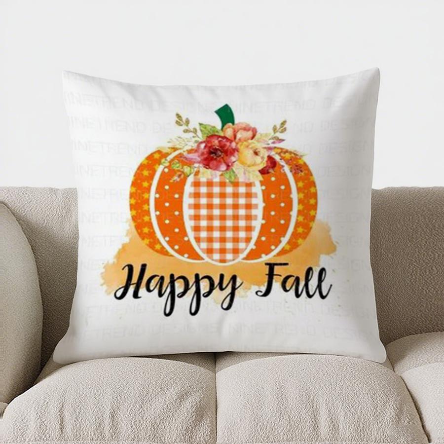 

Home Decor Fall Pumpkin with Flowers Happy Fall Pillow Pattern Cushion Cover Suitable for Sofa Bedroom Car Pillow Cover 16x16Inch