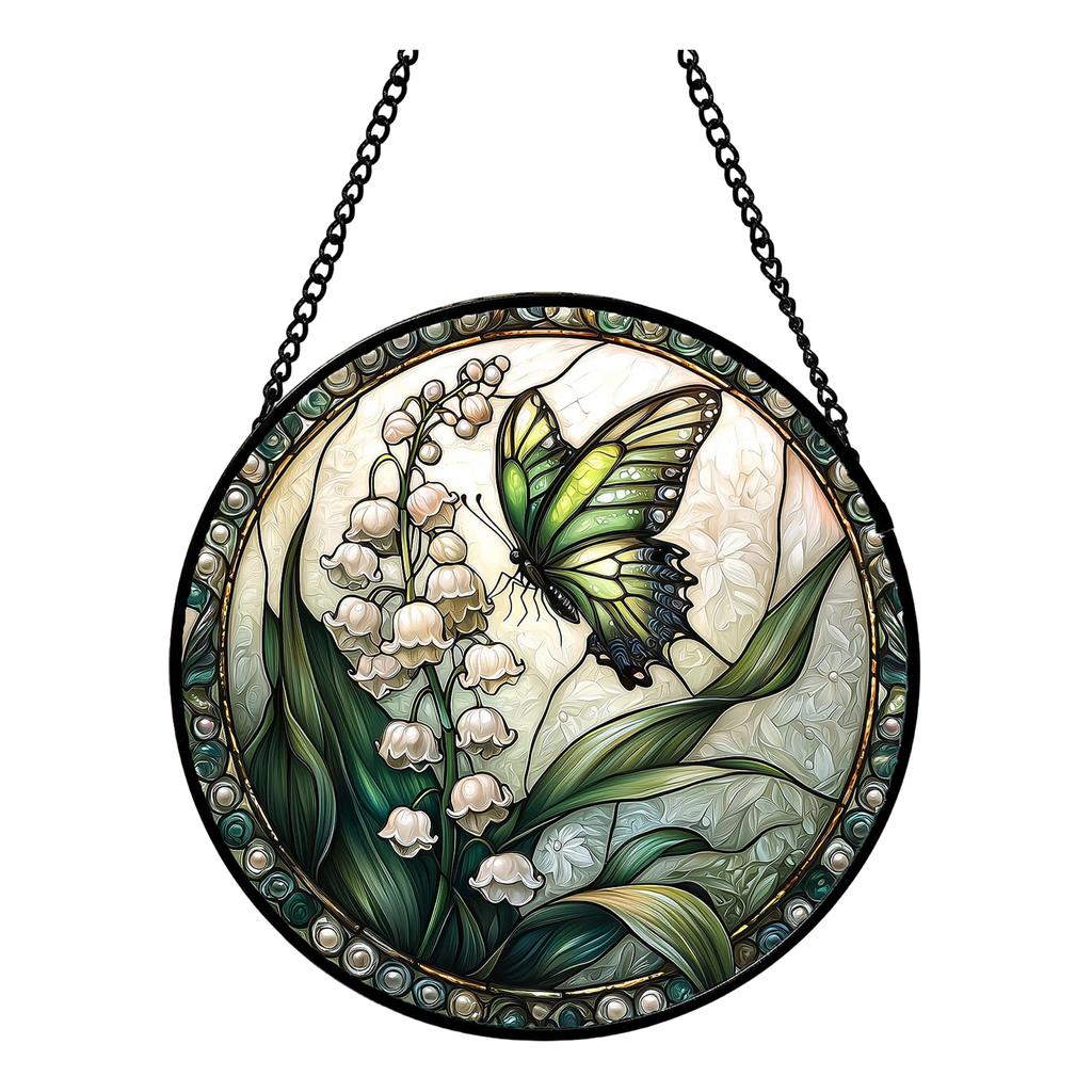 Acrylic Hanging Window Ornament Stained Glass Style Bird Design Round Shape Decorative Suncatcher with Chain for Indoor Outdoor Display