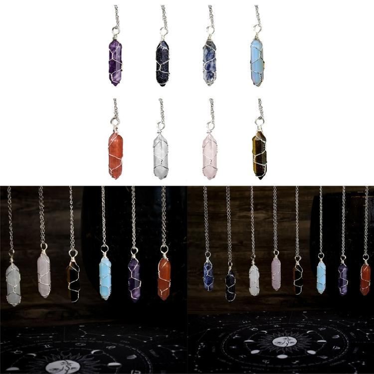 Winding Wire Stone Pendant Necklace Pointed Healing Crystals Necklace Jewelry