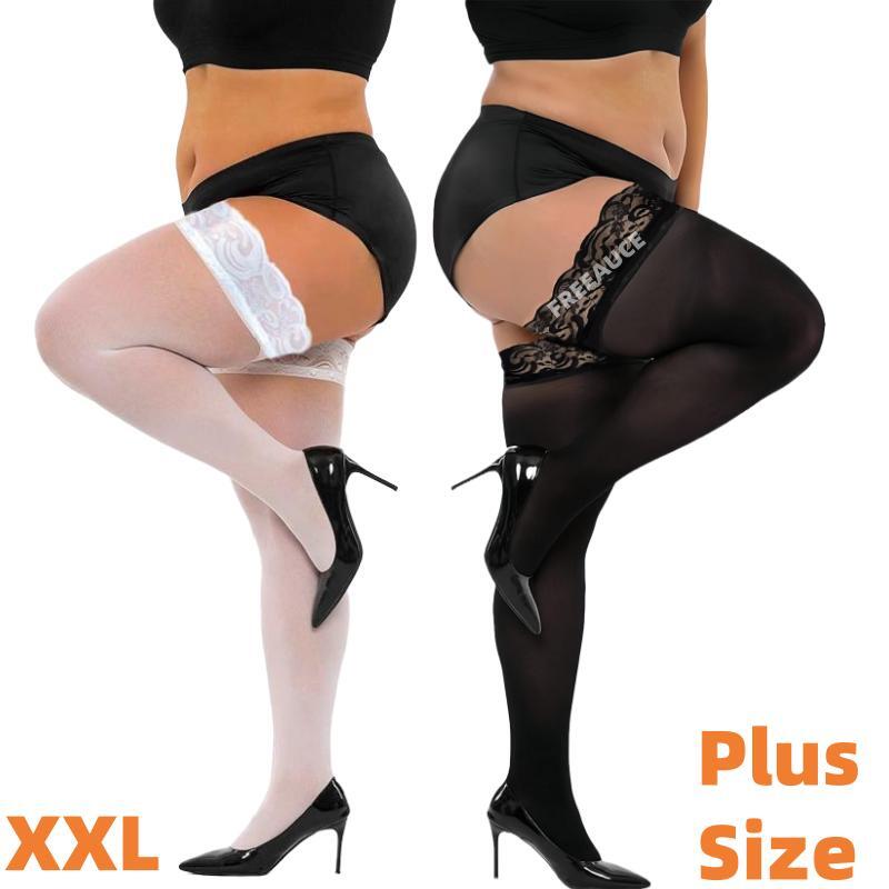 Neue Große Größe Sexy Oberschenkel Über Knie Hohe Socken Netz Anti-Rutsch Schwarz Spitze Strümpfe Für Übergröße Frau XXL Frühling Sommer