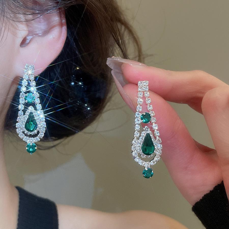 Banquet Luxury Diamond-Studded Water Drop Tassel Earrings & Clavicle Necklace for French Chic Women