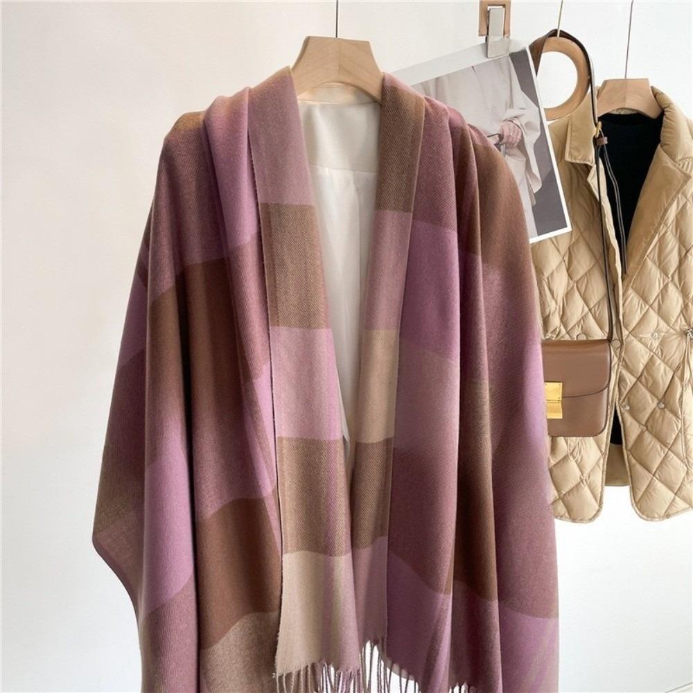 Thick Imitation Cashmere Shawl Keep Warm Shawl Wrap Simple Plaid Scarf  Girl